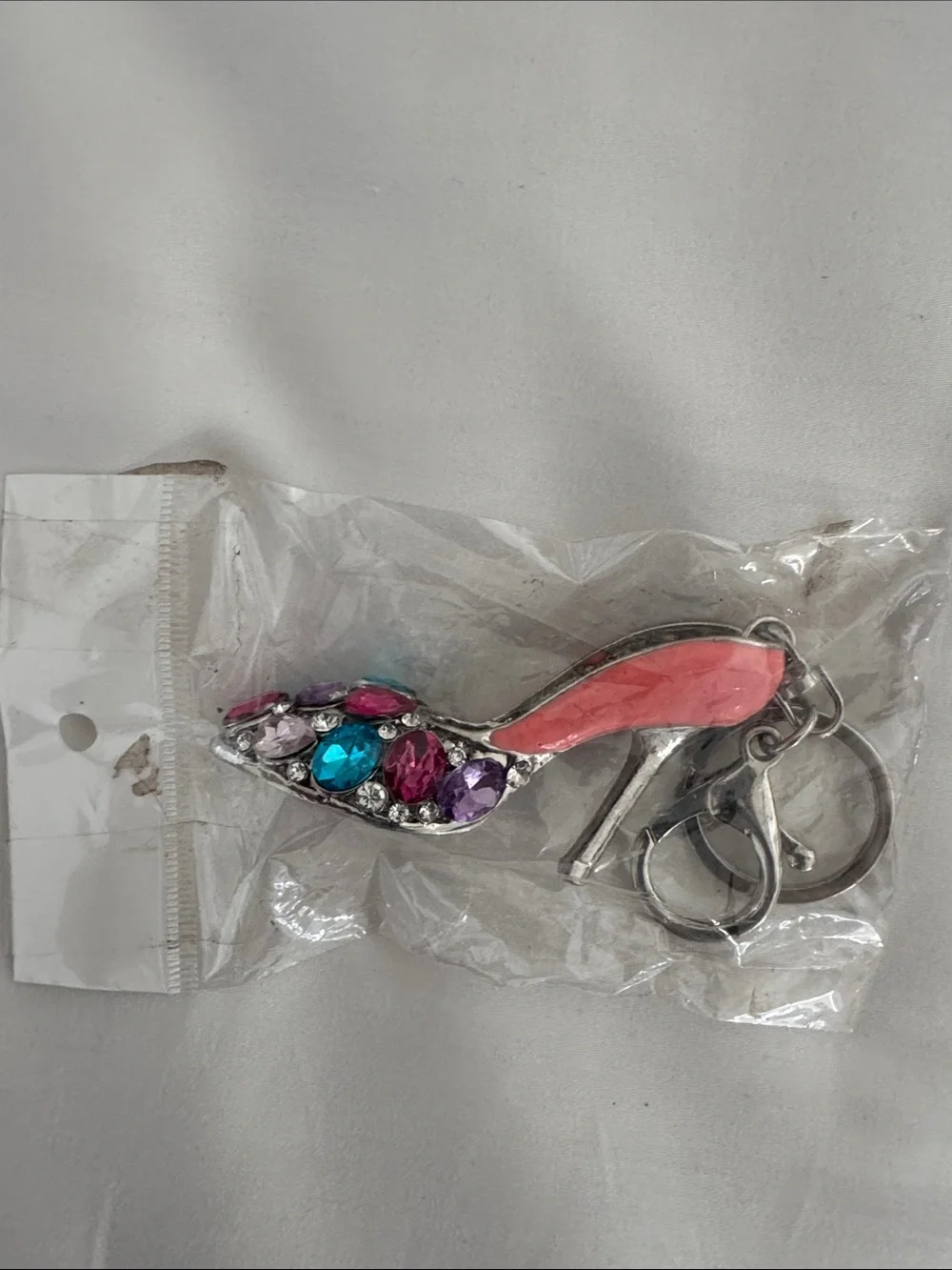 Pink Enamel and Multigem Key & Card Holder Keychain